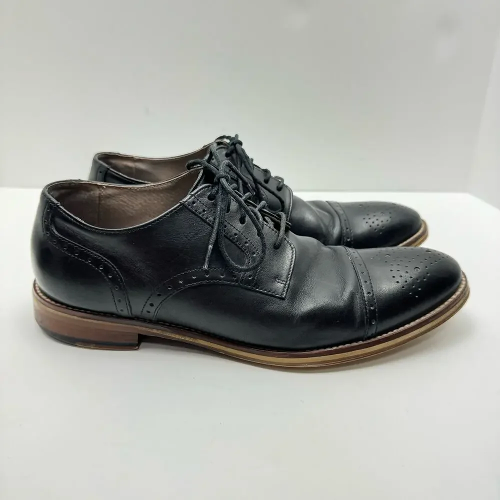Johnston & Murphy 59-1991 Black Leather Carriker Cap Toe Lace Up Dress Shoes